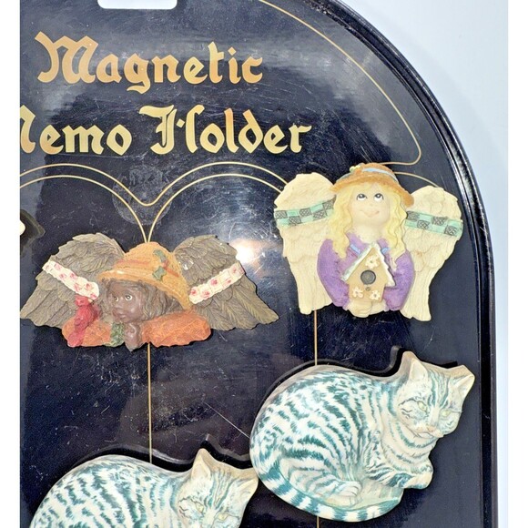 Vintage Magnetic Memo Holder/Board With Cat & Angel Magnets 11”x 9” Black/Gold - Picture 5 of 12